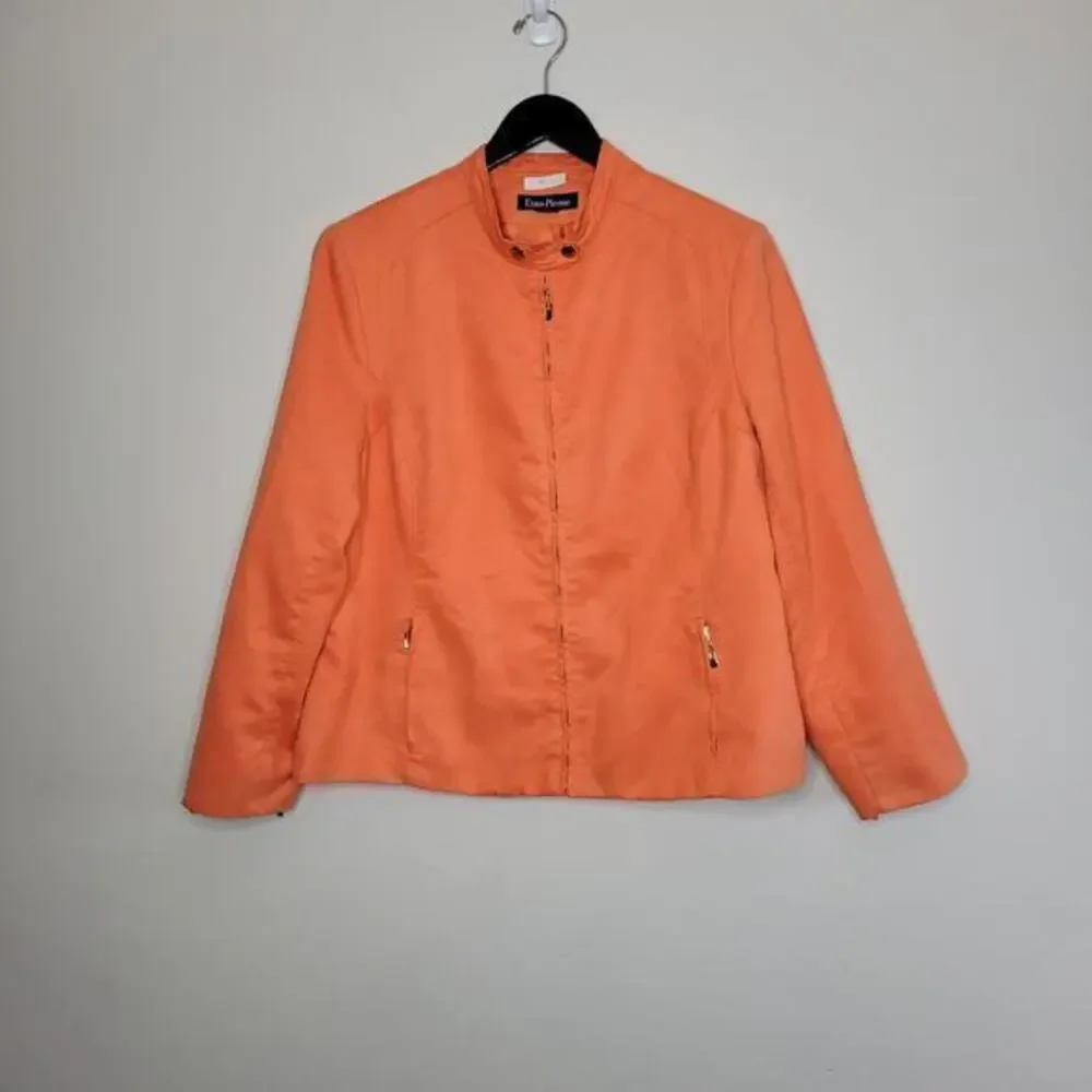 Evan-Picone Jacket Size Large Peach Long‎ Sleeve Pockets Faux Suede Zip Up